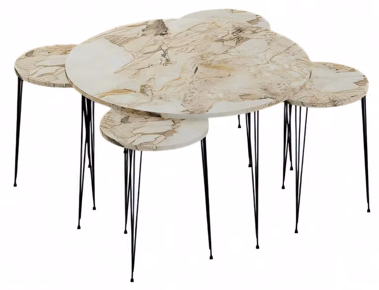 Moderner Holz-Couchtisch mit 4 Beistelltischen in Mehrfarbig