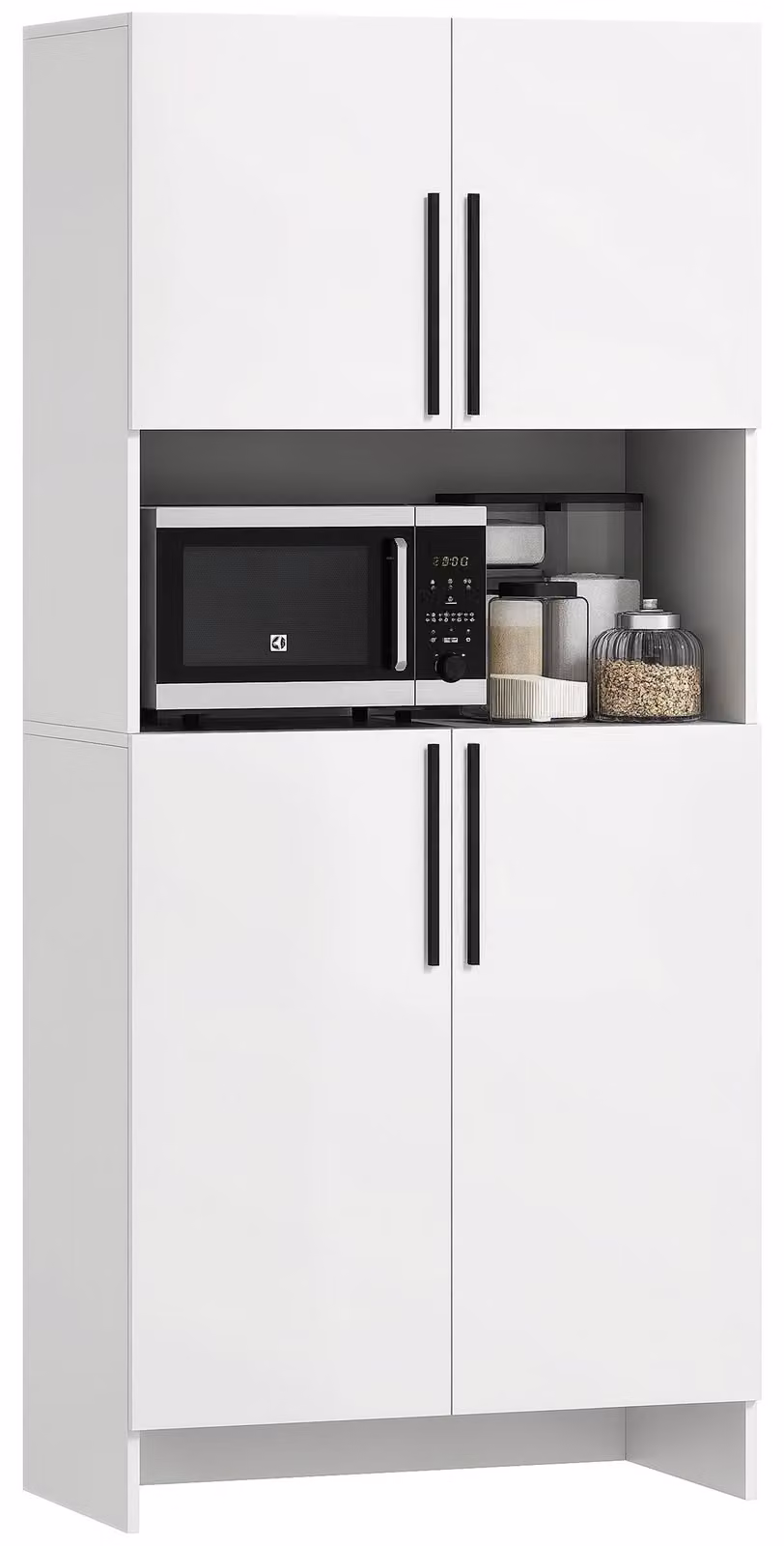 HOMCOM Mobile da cucina alto con ripiano per microonde, ante con chiusura ammortizzata, bianco