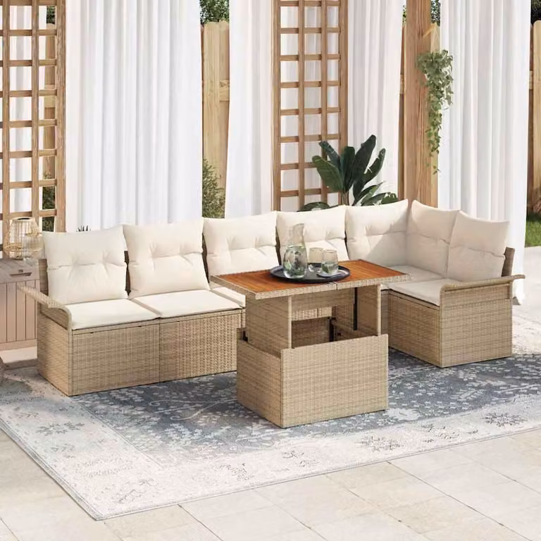 Maison Exclusive - Set da giardino composto da 7 pezzi, divano, in rattan sintetico beige