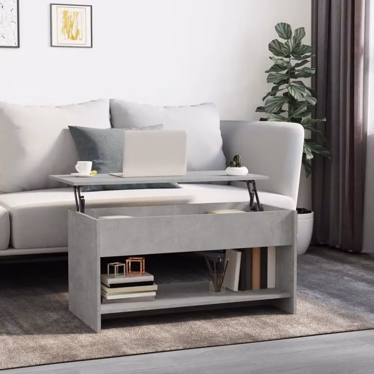 The Living Store tavolino in cemento grigio 102x50x52,5 cm materiale a base di legno