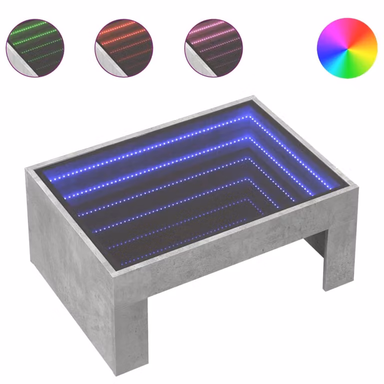 Tavolino da Salotto con LED Infinity Grigio Cemento 70x50x30 cm