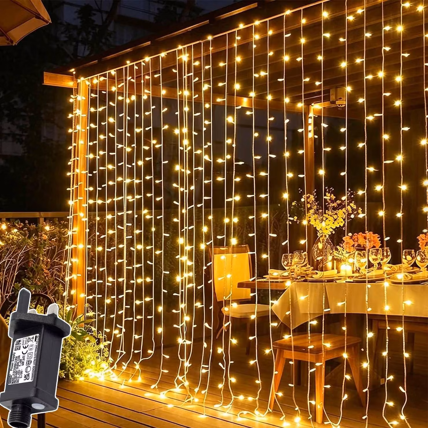 Confezione da 2, luci a tenda con 300 LED, dimensioni 3m x 3m, 8 modalità, timer, grado di protezione IP65