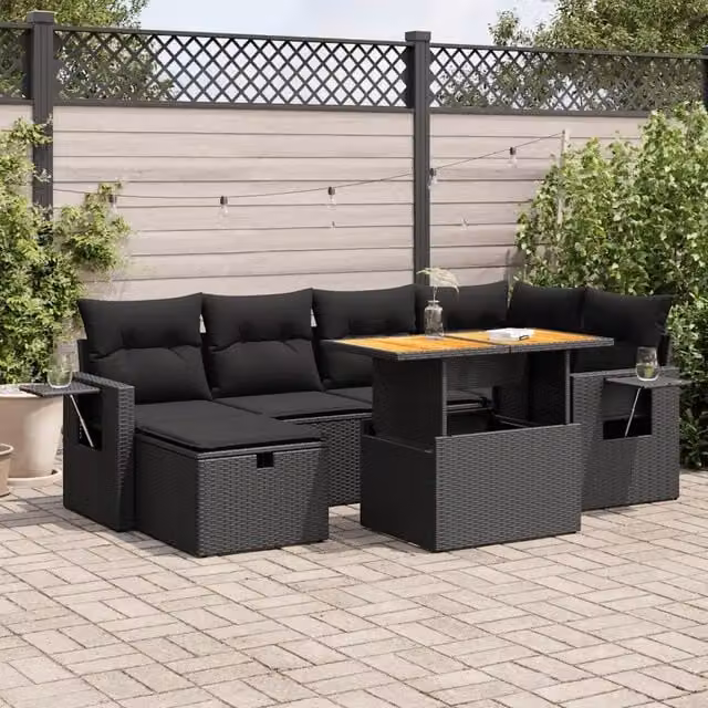 Set Divani da Giardino con Cuscini 8 pz Nero Polyrattan Acacia 3328028