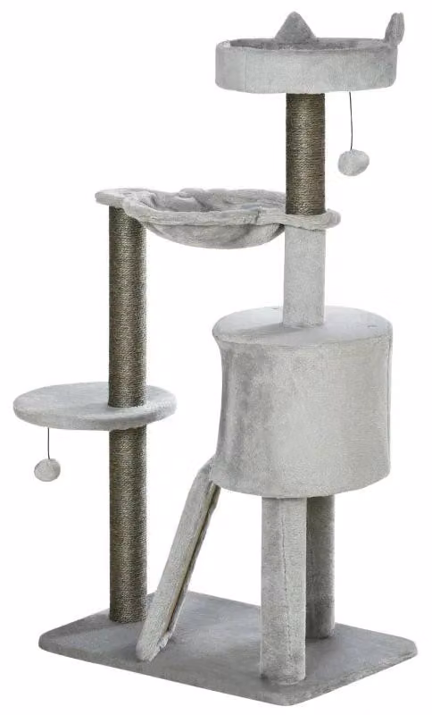 Albero per gatti con amaca, cuccia e palline giocattolo | Colore: Grigio chiaro | Dimensioni: 40x60x113 cm