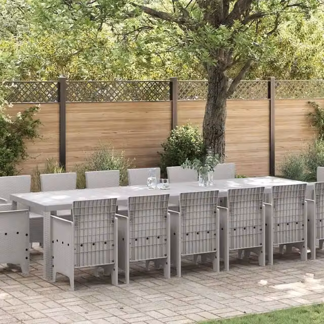 Set da pranzo per giardino e terrazzo vidaXL in polyrattan grigio, 15 pezzi