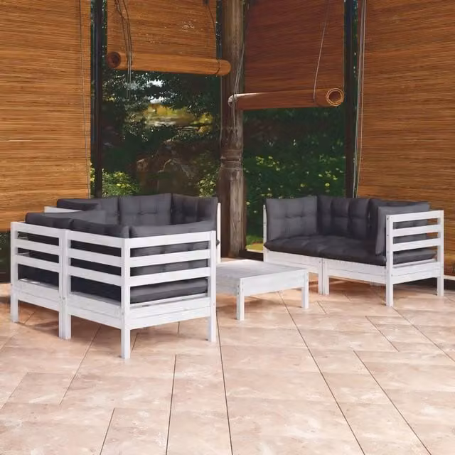 Set Salotto da Giardino 7pz con Cuscini Legno Massello di Pino 3096251