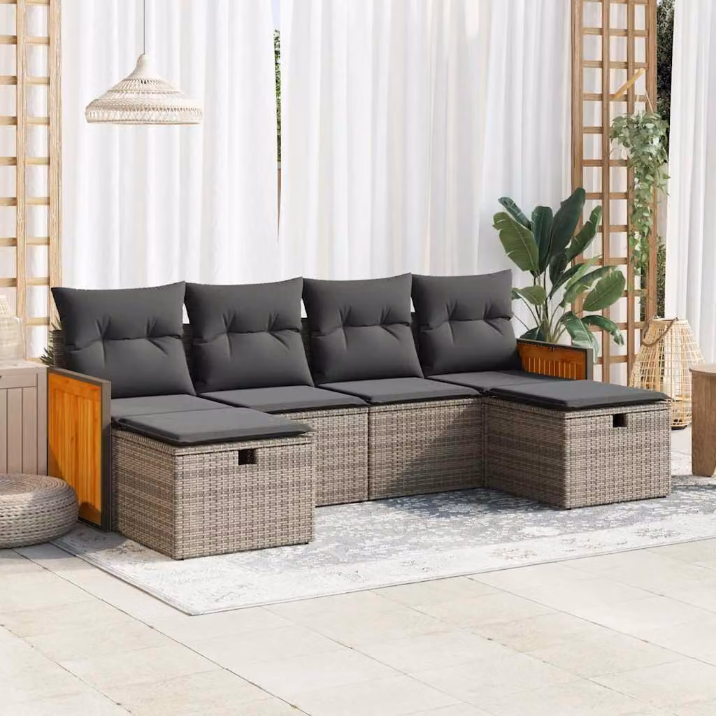 Maison Exclusive - Set da giardino 6 pezzi con cuscini Grigio Poly Rattan