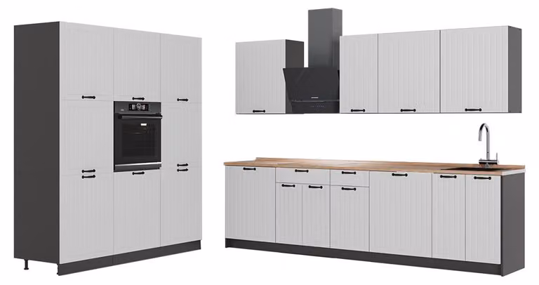 Cucina componibile Vicco Fame-Line Bianco rustico/Antracite 460 cm, PL Rovere, Model 63778