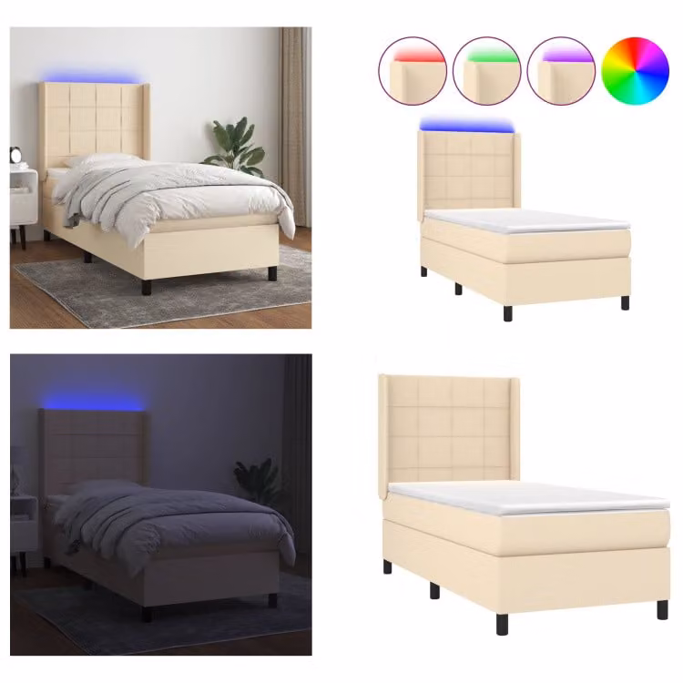 vidaXL Letto a molle con materasso e LED in tessuto 80x200 cm - Letto a molle - Boxspringbetten - Bett - Schlafzimmermöbel