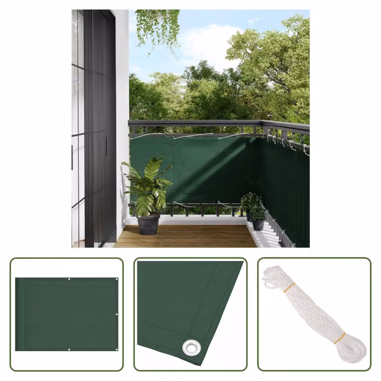 The Living Store Protezione per balcone verde scuro 75x800 cm 100% poliestere Oxford