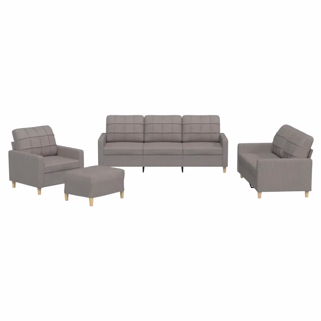 vidaXL Set di Divani Moderno 4 Pezzi in Tessuto Beige e Grigio con Cuscini e Pouf – 2