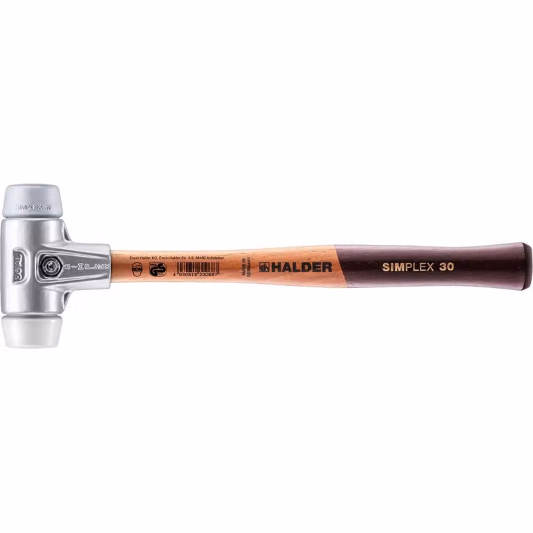 Mazza SIMPLEX soft-face con alloggiamento in alluminio e manico in legno, Ø 30, TPE-Mid / Superplastic