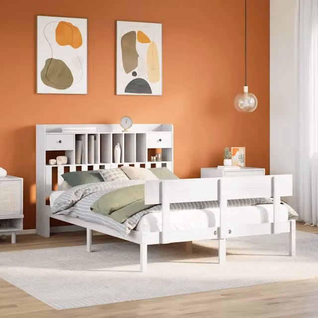 Letto Libreria senza Materasso Bianco 140x200 cm Legno di Pino 3321835