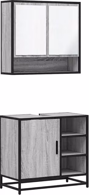 Set Mobili da Bagno | Armadio da bagno 2 pz Grigio Sonoma in Legno Multistrato