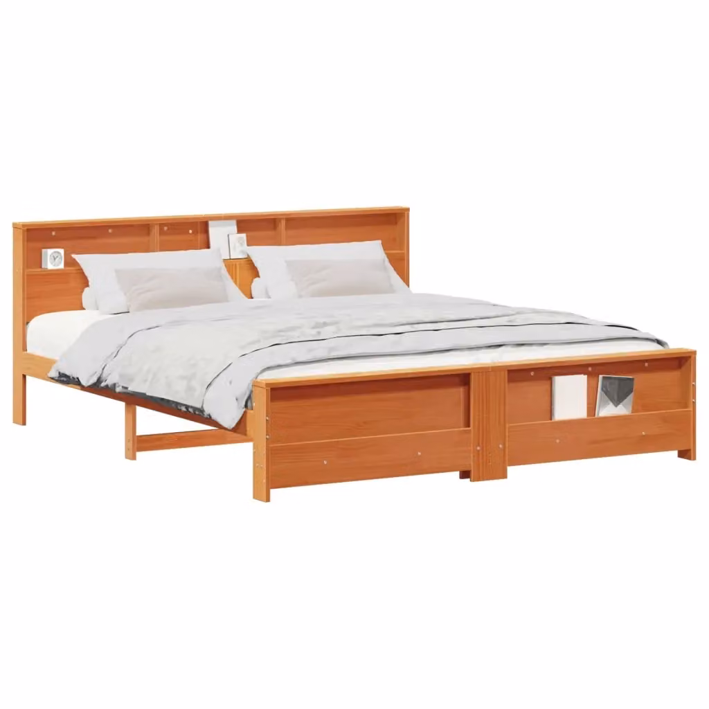 Struttura letto con scaffali in legno di pino marrone cerato vidaXL L/P/H: 204 x 200 x 217,5 cm – 2