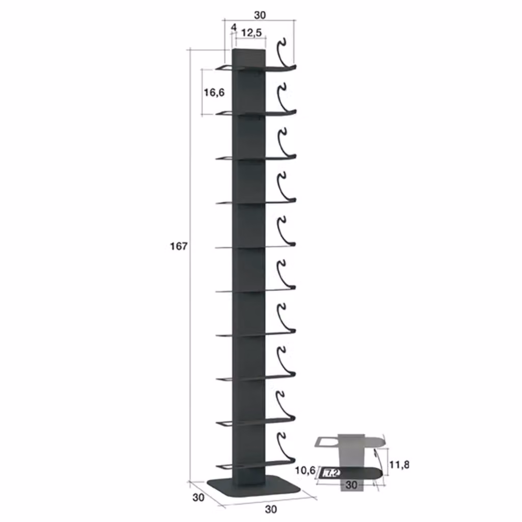 Porta vino a colonna autoportante ALUBOX VIRGO in alluminio con mensole in lamiera zincata, colore antracite, H 167 x L 30 x P 30 cm, capacità 10 bottiglie – 2