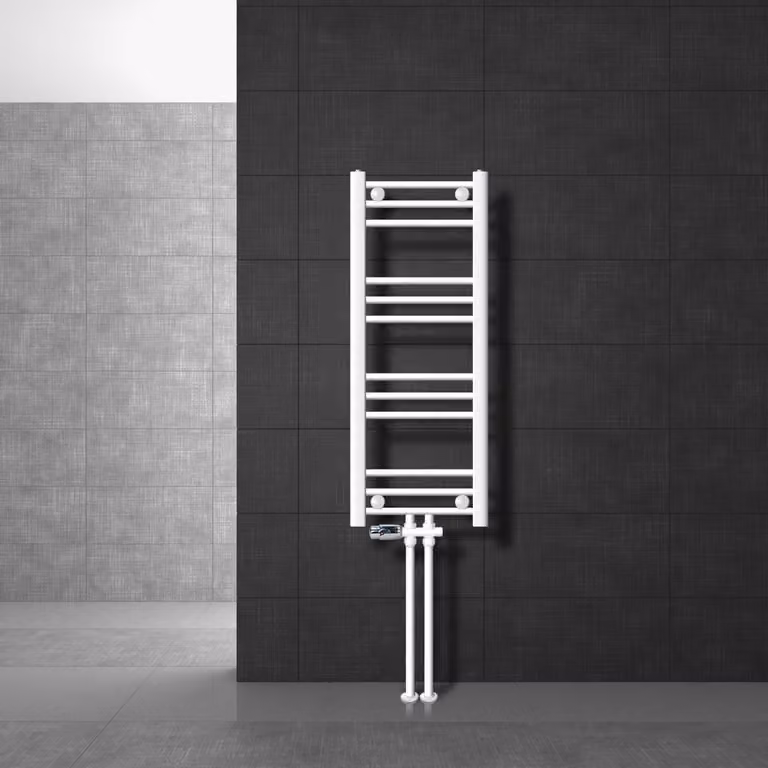 LuxeBath radiatore bagno attacco centrale 300 x 800 mm bianco diritto con termostato e set di collegamento Radiatore a pavimento Passage, senza elemento riscaldante