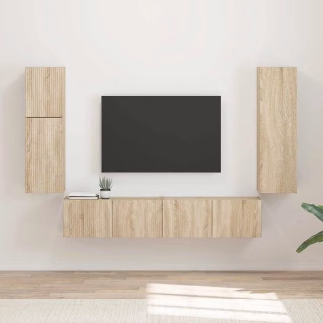 Set mobile TV 4 pz-Credenza per TV Rovere Sonoma Legno multistrato 859485
