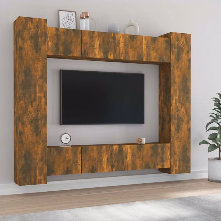 Set di mobili porta TV da 8 pezzi vidaXL in legno multistrato color rovere fumo per soggiorno