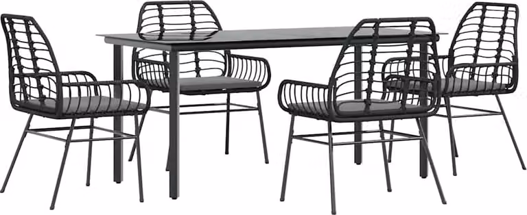 Set da Pranzo da Giardino con Cuscini 5 pz Polyrattan Vetro