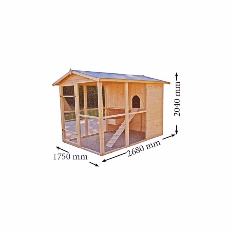 Pollaio da giardino XXL Foresta in legno marrone con voliera integrata per 6-10 galline L: 268 cm, P: 175 cm – 2