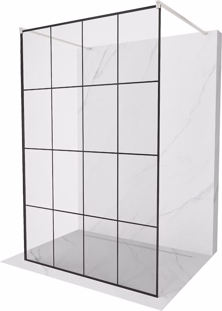 Mexen Kioto Parete doccia freestanding 150 x 200 cm, griglia nera 8 mm, nichel spazzolato - 800-150-002-97-77