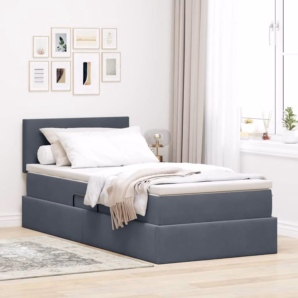 Letto con contenitore e illuminazione LED vidaXL in velluto grigio, L/P/H: 200 x 100 x 88 cm – 1
