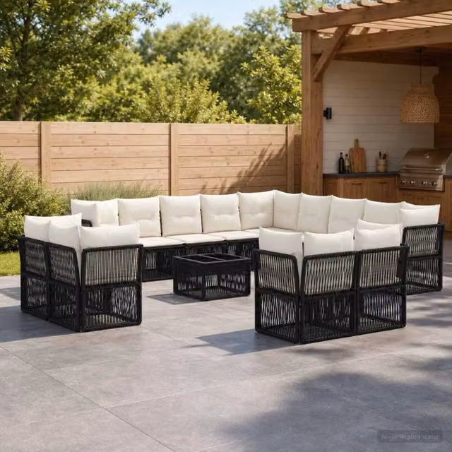 Set Divano da Giardino a L con Tavolino vidaXL, 14 Pezzi, Nero