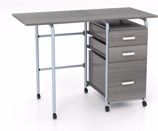 Scrivania da computer pieghevole Design Mania con ruote e struttura in metallo, Grigio, L: 105 cm, P: 50 cm, H: 75 cm