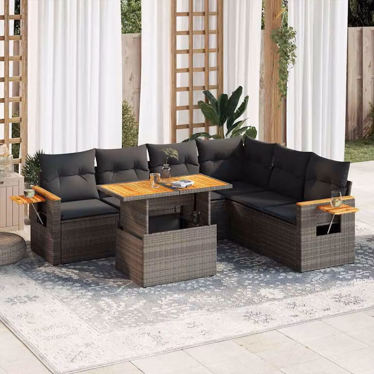 Maison Exclusive - Set Divani da Giardino 7pz con Cuscini Grigio Polyrattan Acacia