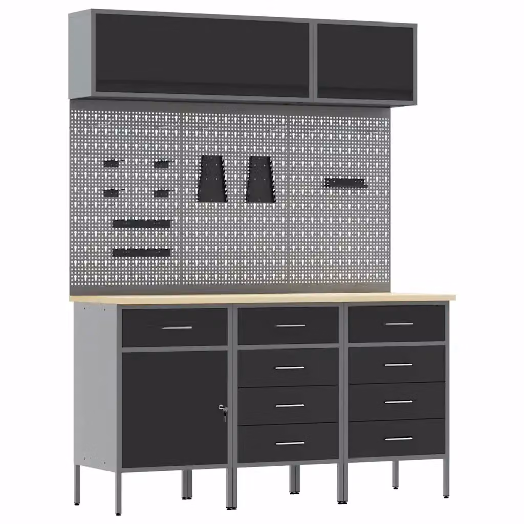 Set di mobili da lavoro con cassetto da 8 pezzi vidaXL Nero – 2