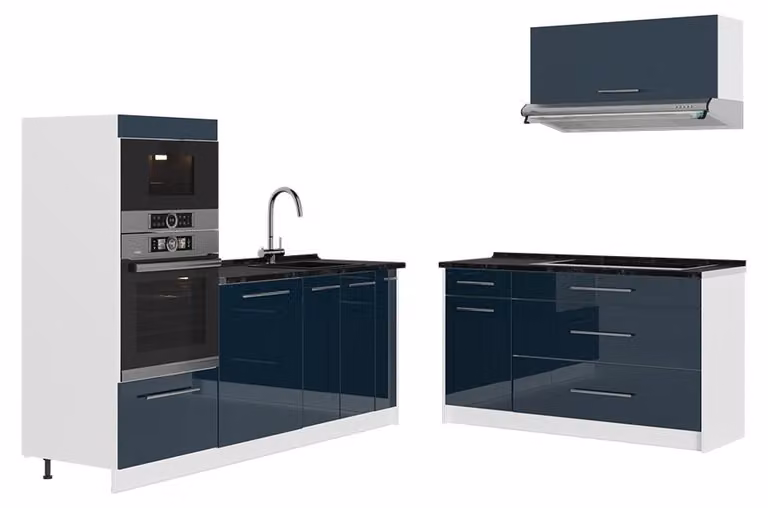 Cucina Vicco Fame-Line Blu scuro lucido/Bianco 340 cm, PL Antracite, Model 63934