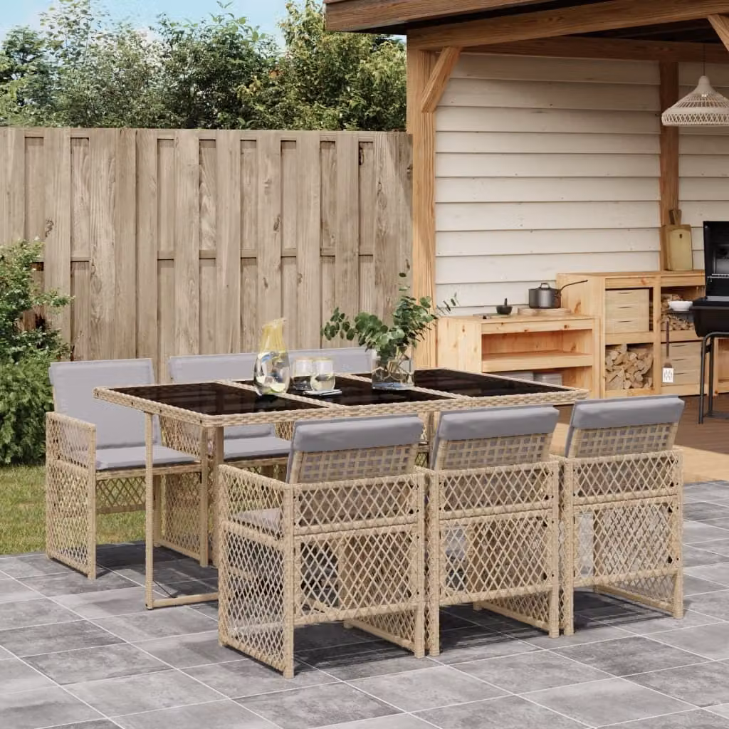 Maison Exclusive - Set da Pranzo da Giardino 7 pz con Cuscini Beige in Polyrattan