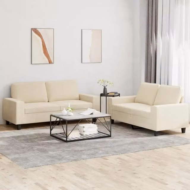 Set di 2 divani con funzione letto vidaXL in tessuto beige per soggiorno con cuscini inclusi
