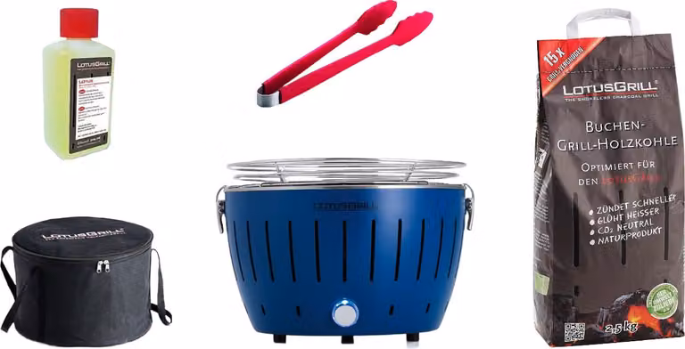 LotusGrill S Small Compact Starter Set Blu profondo il barbecue a carbonella a basso contenuto di fumo