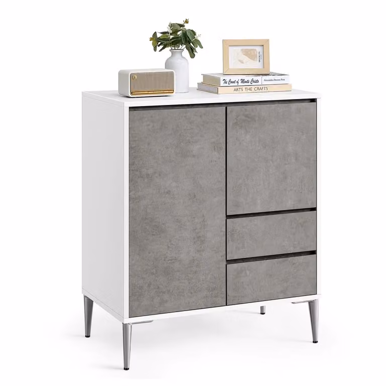 Mobiletto da Salotto Bianco Nuvola, Grigio Cemento