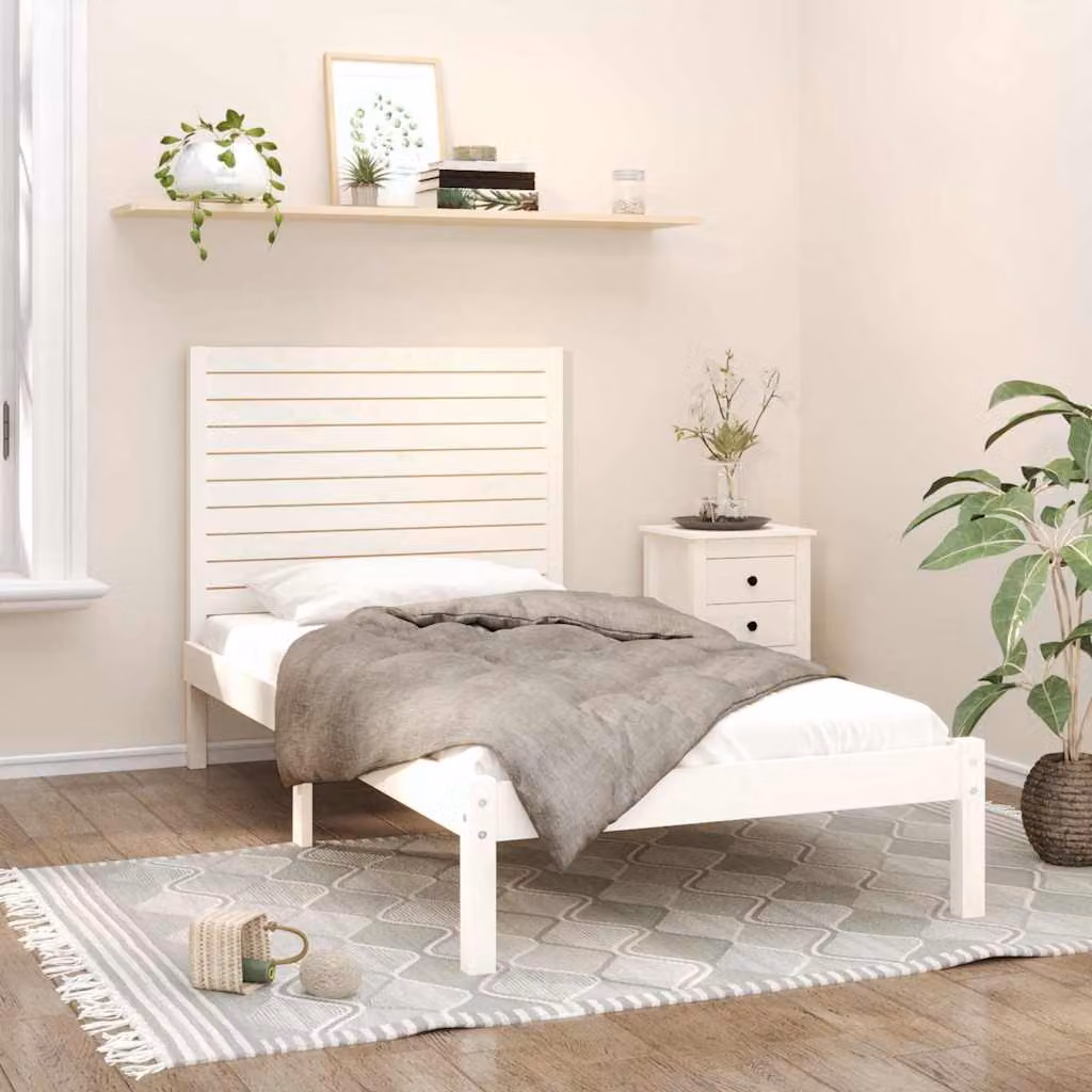 vidaXL Giroletto in legno massello di pino bianco con doghe fisse L/P: 200 x 90 cm