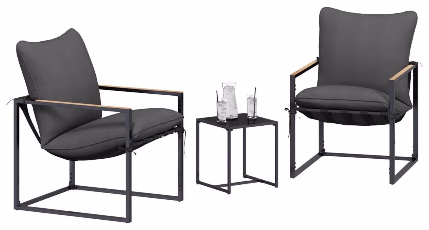 Set Divano da Giardino 3 pcs Nero e antracite Acciaio