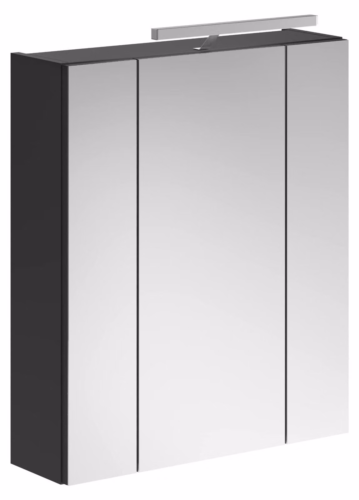 Specchio con illuminazione, dimensioni 60x70x18 cm, colore nero, con 3 ante e 6 ripiani