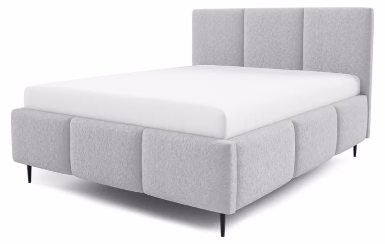Letto imbottito con contenitore integrato, modello Melora, finitura grigio perla, dimensioni 160 x 200 cm