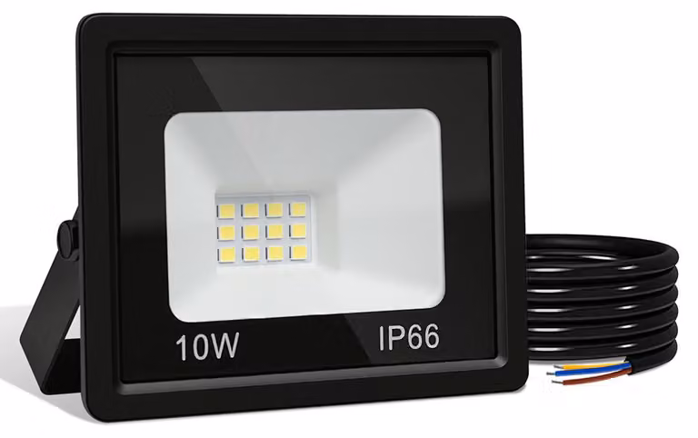 Ikodm, faretto LED da esterno, 10W, grado di protezione IP66, angolo di illuminazione 120°, luce bianco caldo 3000K, cavo di 1 metro senza spina, confezione da 2