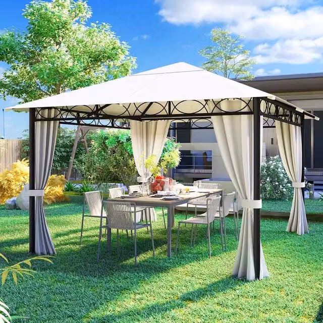 Gazebo 3x3 Metri Robusto Impermeabile Struttura in Ferro Telo Chiusura Zip Beige