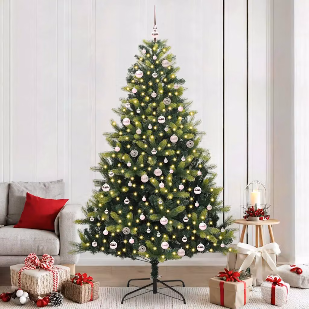Albero di Natale Artificiale a Cerniera vidaXL Verde con 300 LED Bianco Caldo, Altezza: 240 cm – 1