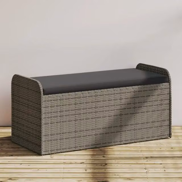 Cassapanca con contenitore e cuscino Design Mania in polyrattan grigia L: 115 cm, P: 51 cm, H: 52 cm – 1