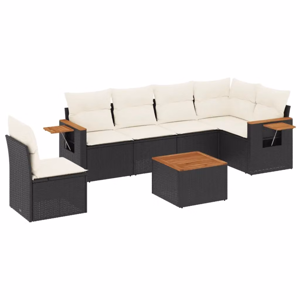 vidaXL Set Divano da Giardino a L con 7 Pezzi in Polyrattan Nero e Cuscini Imbottiti – 2