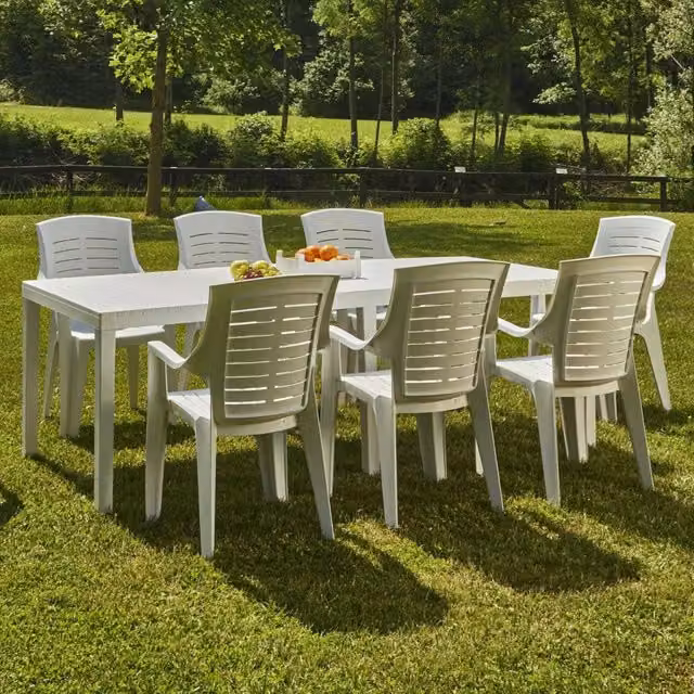 Tavolo da esterno Arabesch DMORA bianco, rettangolare ed estensibile, L/P/H: 220 x 90 x 72 cm