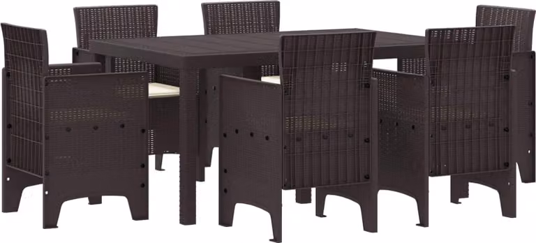 Set da Pranzo per Giardino 7 pcs Marrone Rattan Polt