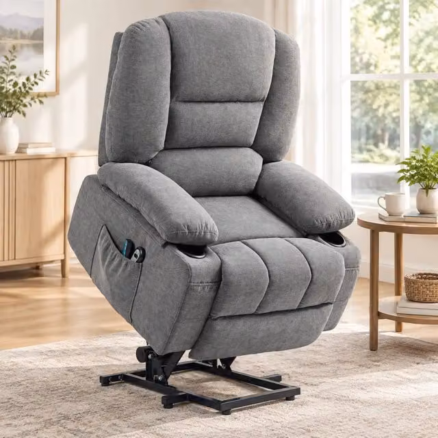 Poltrona relax elettrica ULEVR con alzapersona, reclinabile, massaggio a 8 punti e riscaldamento, grigio scuro