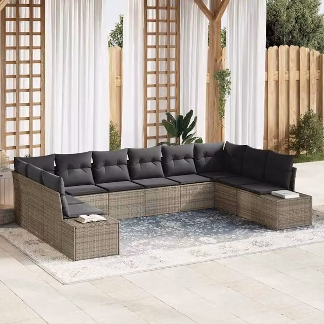 Set Divano da Giardino 10 pz Grigio polyrattan 3347239