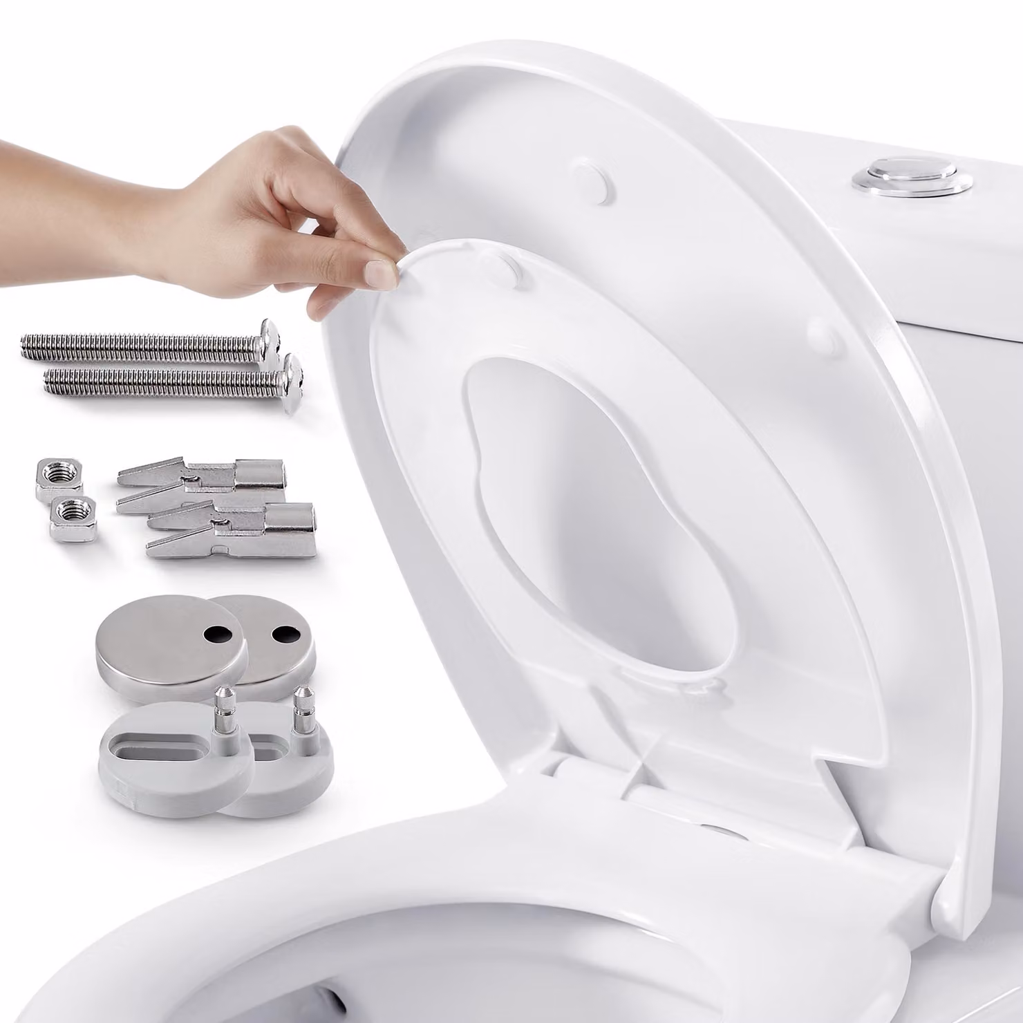 AREBOS: Sedile per WC con sedile integrato per bambini, sistema di chiusura automatica Softclose, sistema di montaggio Quick-Release, antibatterico, in Duroplast, sistema di fissaggio Top-Fix, bianco, forma ovale